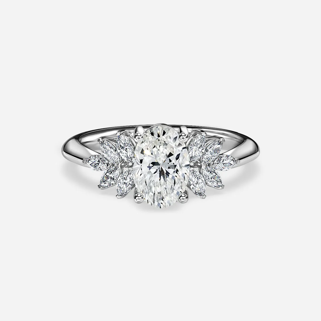 1.0 CT Oval Cut Moissanite Cluster Bridal Ring Set