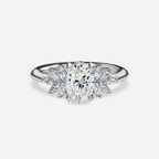 1.0 CT Oval Cut Moissanite Cluster Bridal Ring Set