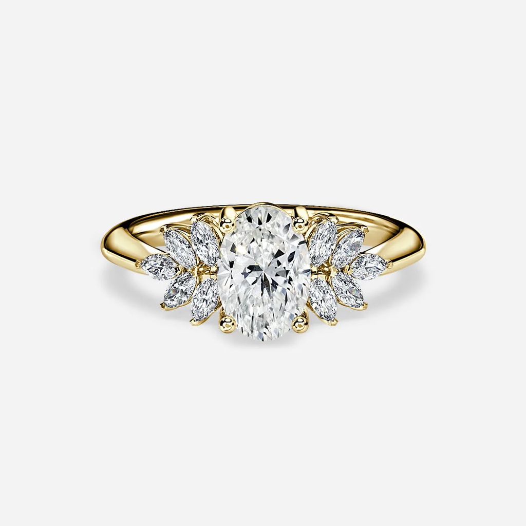 1.0 CT Oval Cut Moissanite Cluster Bridal Ring Set