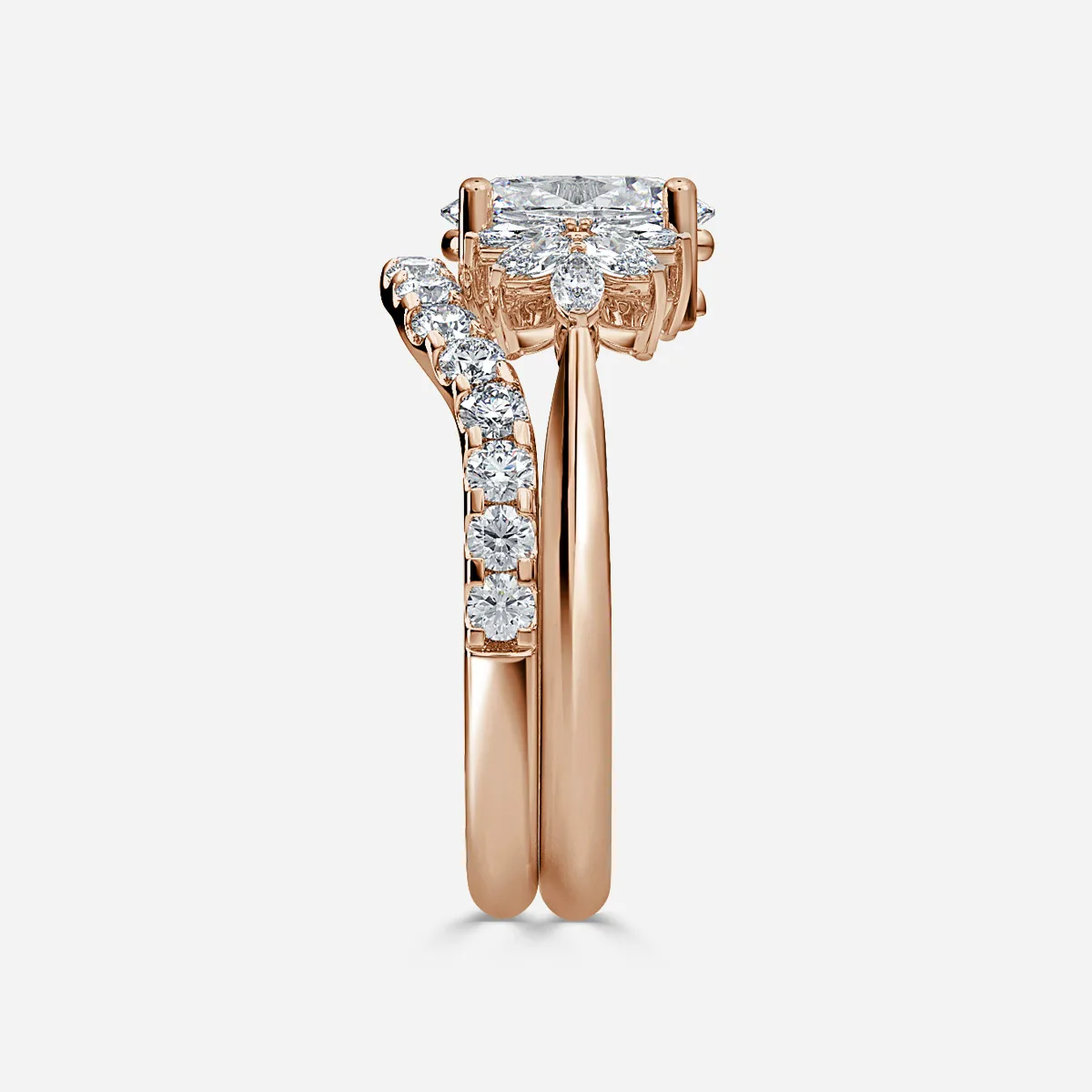 1.0 CT Oval Cut Moissanite Cluster Bridal Ring Set