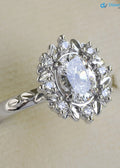 Antique Style Halo Featuring an Oval Cut Moissanite Vintage Leaves Rings - DisneyValley