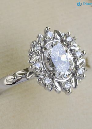 Antique Style Halo Featuring an Oval Cut Moissanite Vintage Leaves Rings - DisneyValley