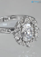 Antique Style Halo Featuring an Oval Cut Moissanite Vintage Leaves Rings - DisneyValley