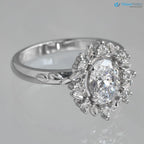 Antique Style Halo Featuring an Oval Cut Moissanite Vintage Leaves Rings - DisneyValley