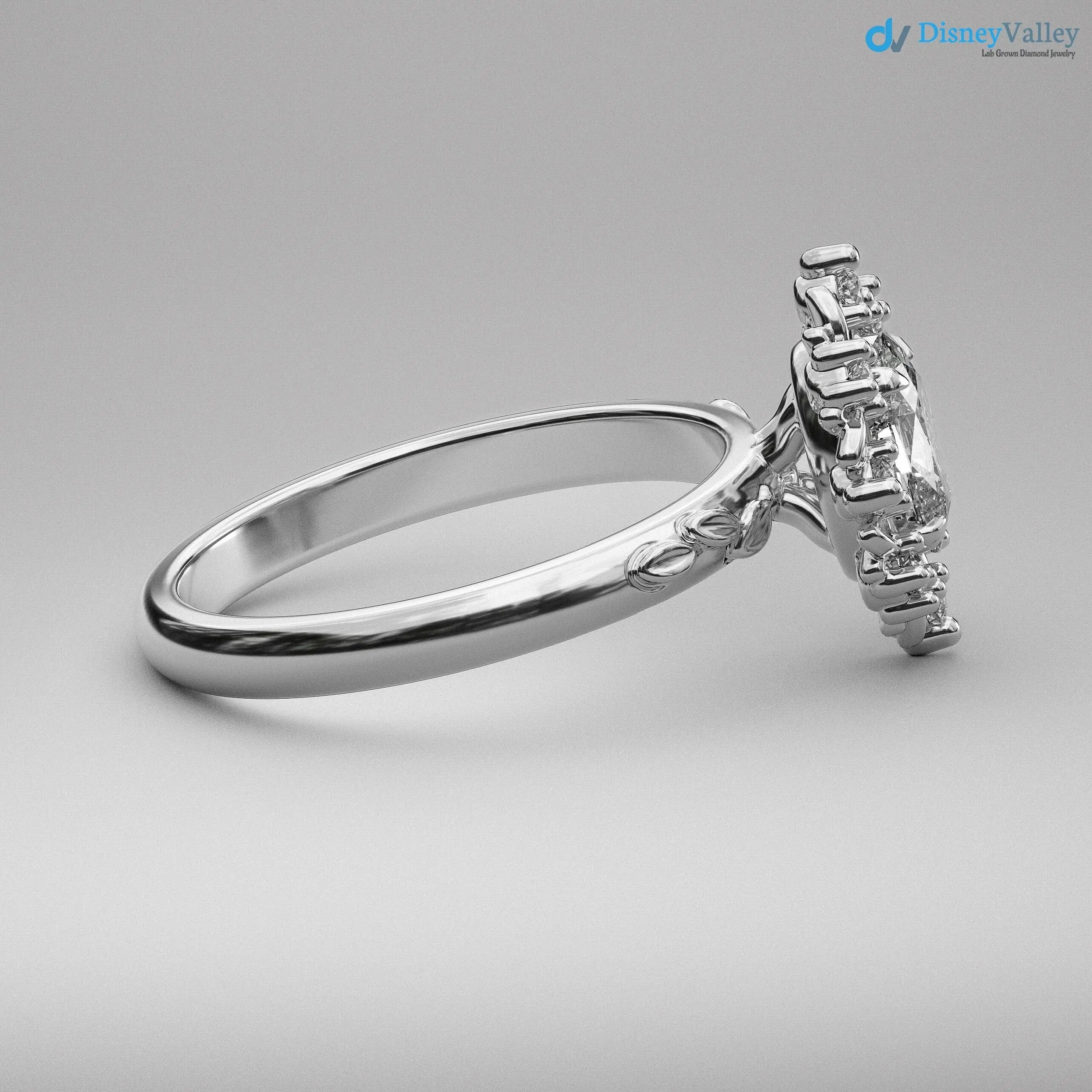 Antique Style Halo Featuring an Oval Cut Moissanite Vintage Leaves Rings - DisneyValley