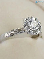 Antique Styling Flower Petals Halo Diamond Engagement Ring DisneyValley