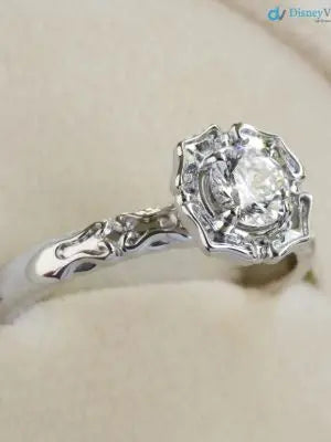 Antique Styling Flower Petals Halo Diamond Engagement Ring DisneyValley