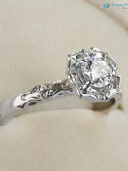Antique Styling Flower Petals Halo Diamond Engagement Ring DisneyValley