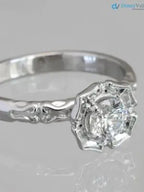 Antique Styling Flower Petals Halo Diamond Engagement Ring DisneyValley