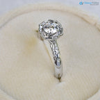 Antique Styling Flower Petals Halo Diamond Engagement Ring - DisneyValley
