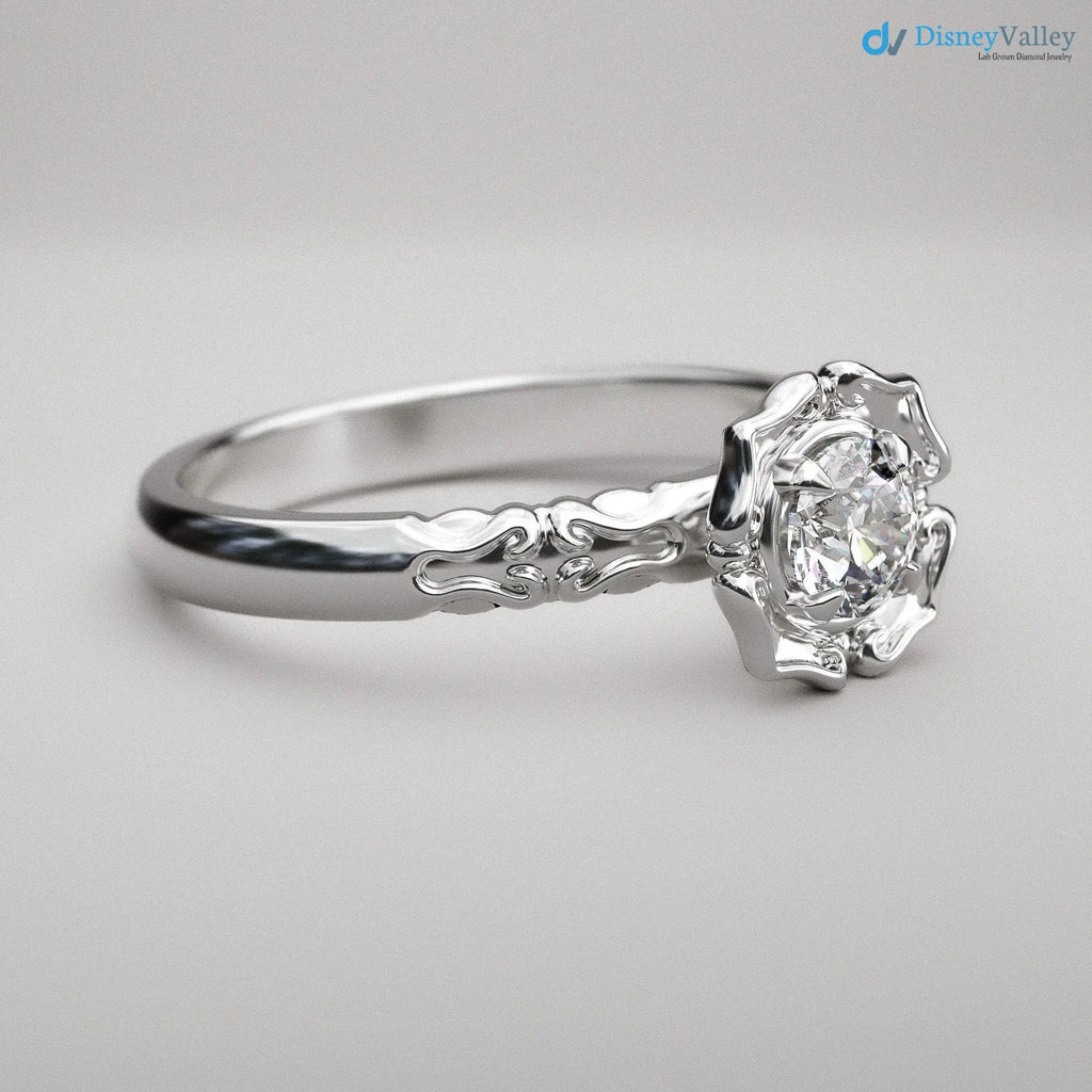 Antique Styling Flower Petals Halo Diamond Engagement Ring - DisneyValley