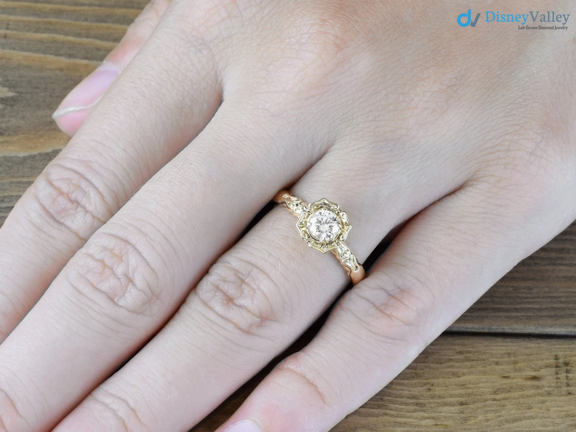 Antique Styling Flower Petals Halo Diamond Engagement Ring - DisneyValley