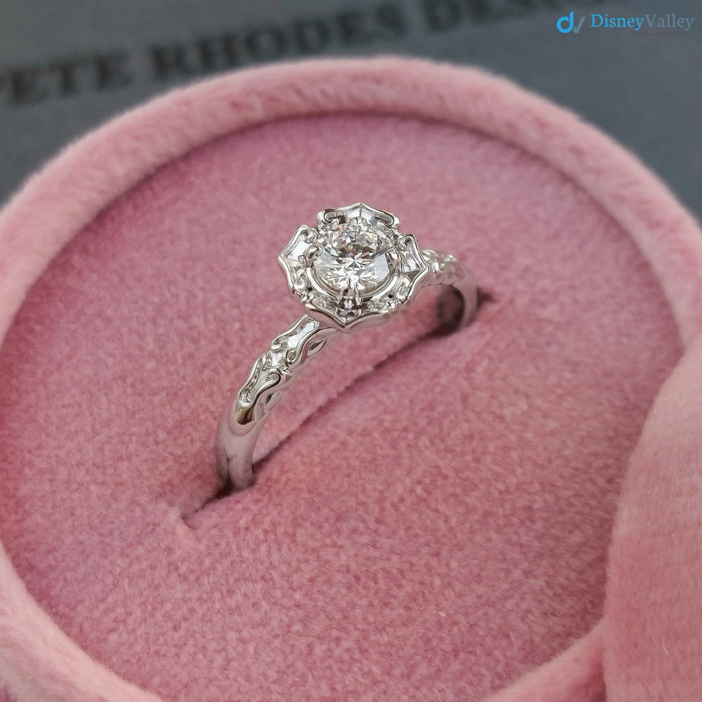 Antique Styling Flower Petals Halo Diamond Engagement Ring - DisneyValley