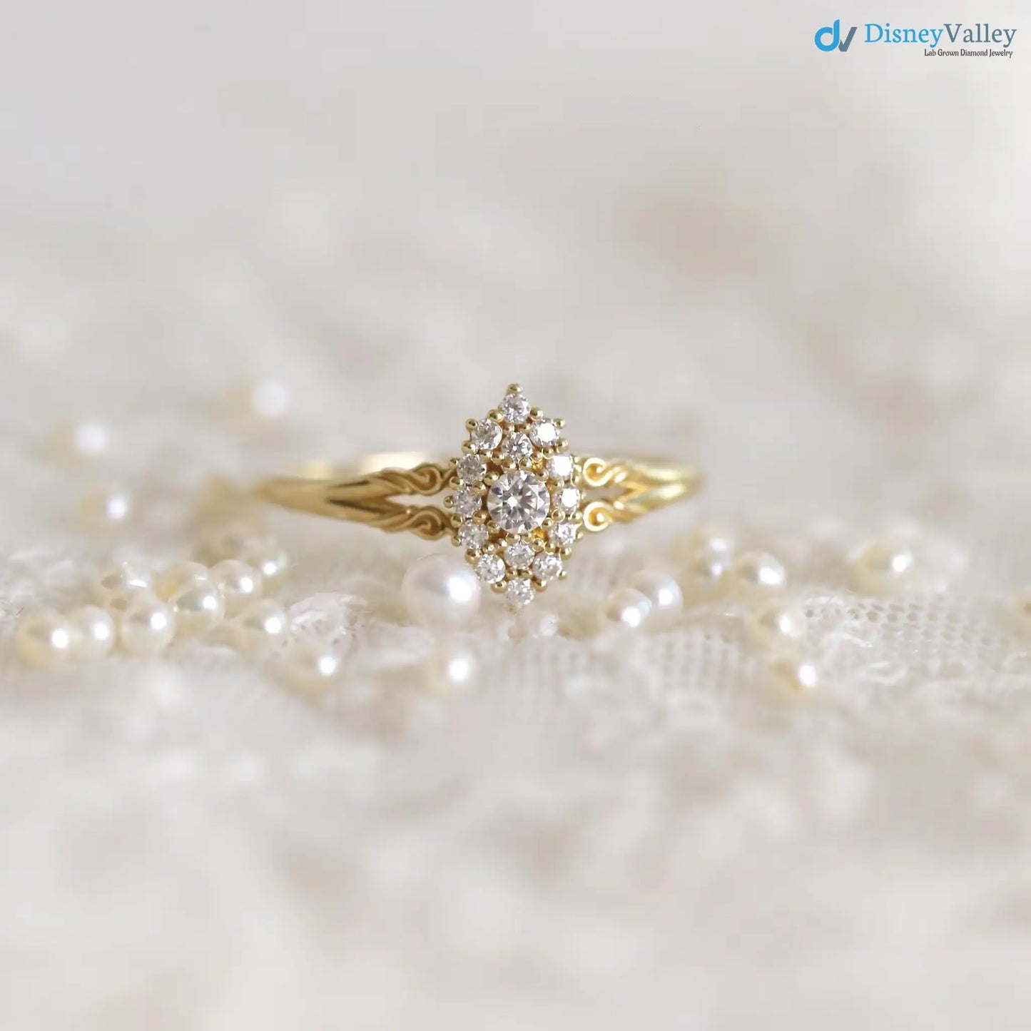 Aphrodite engagement ring, vintage lab grown diamond ring DisneyValley