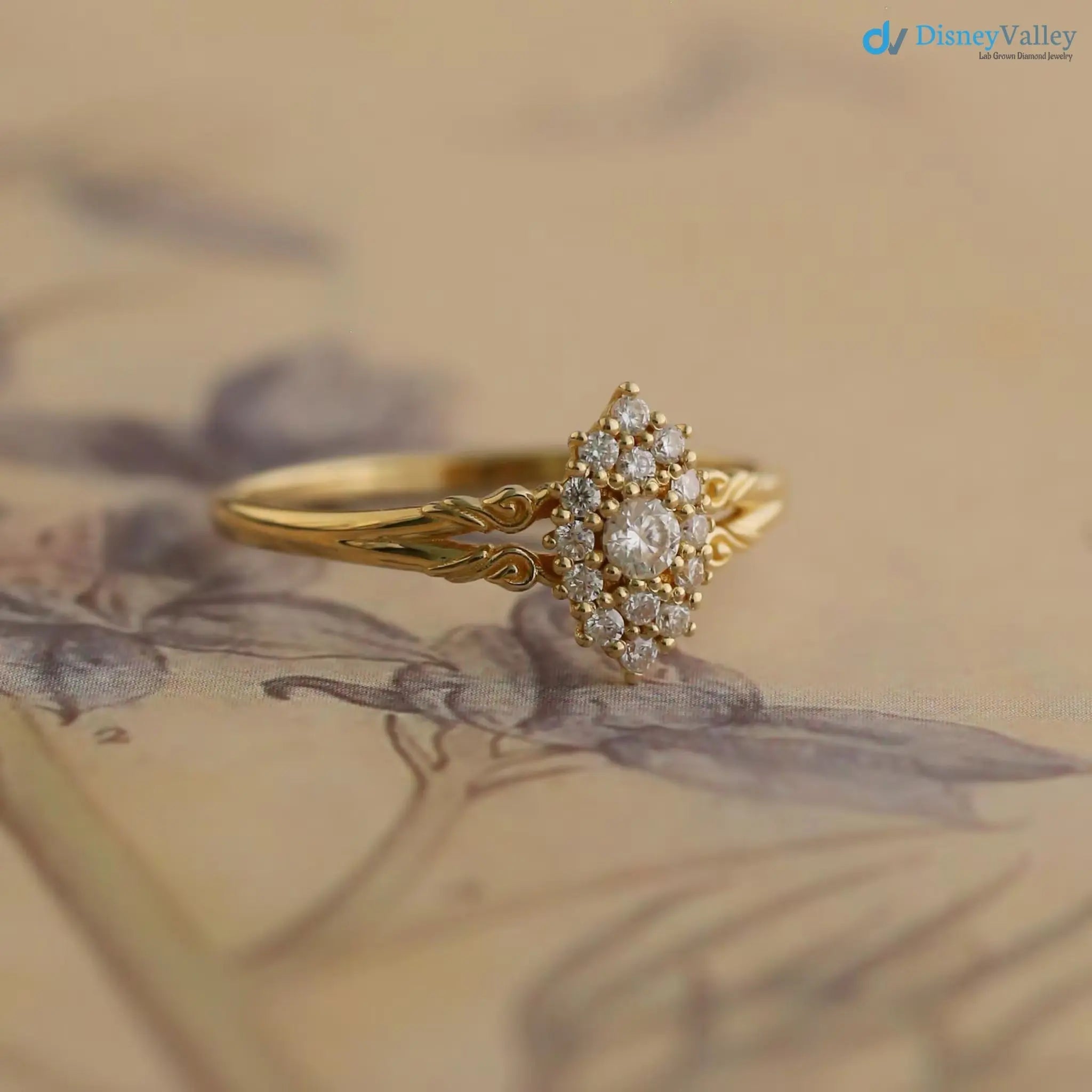 Aphrodite engagement ring, vintage lab grown diamond ring DisneyValley