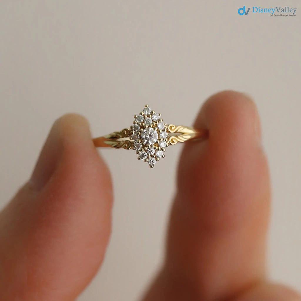 Aphrodite engagement ring, vintage lab grown diamond ring DisneyValley