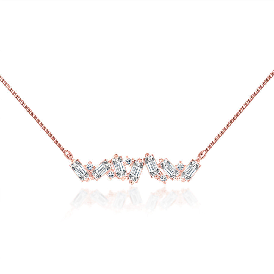 0.40 TCW Emerald & Round Moissanite Diamond Cluster Style Necklace