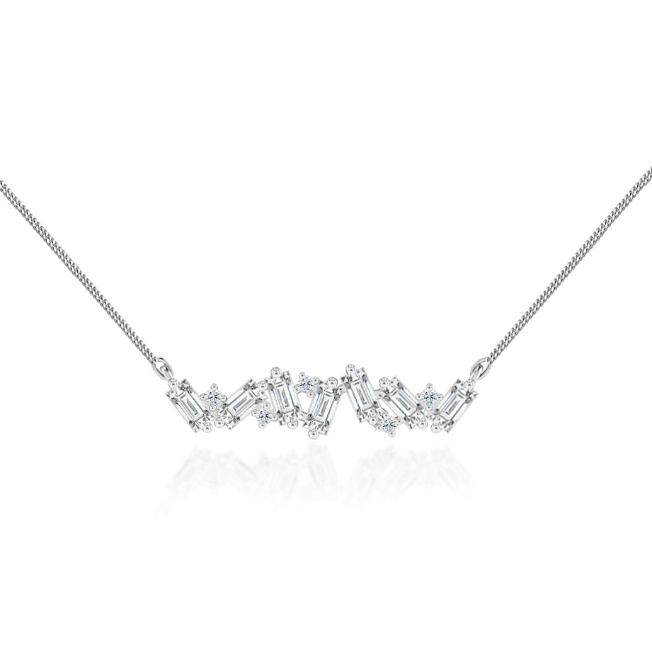 0.40 TCW Emerald & Round Moissanite Diamond Cluster Style Necklace