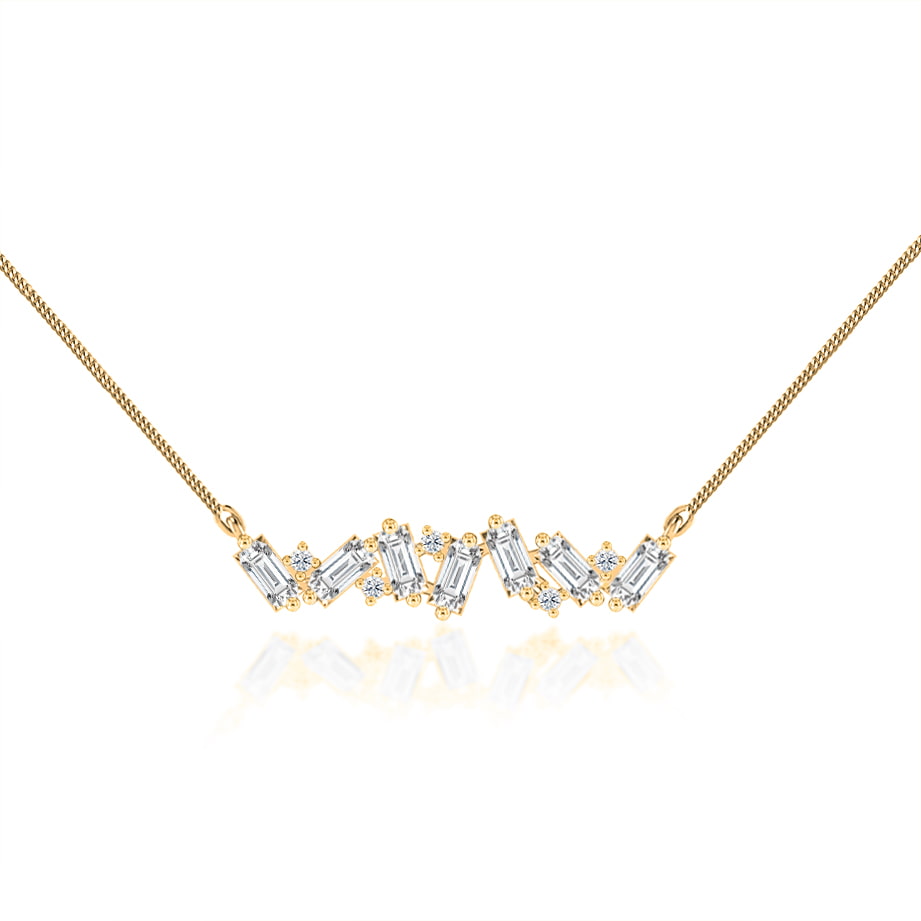 0.40 TCW Emerald & Round Moissanite Diamond Cluster Style Necklace