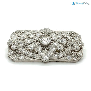 Art Deco Antique European Cut Chunky Diamond 3.5CTTW Milgrain brooch Pin DisneyValley