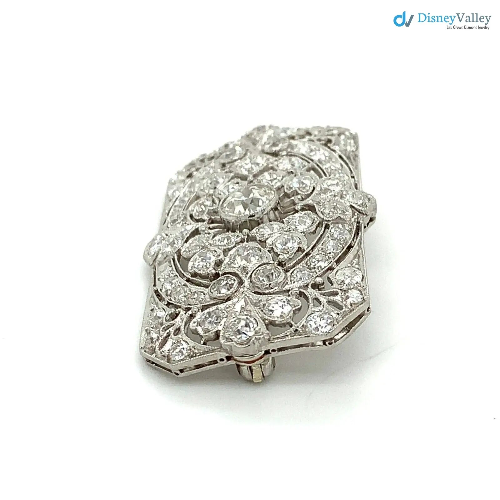 Art Deco Antique European Cut Chunky Diamond 3.5CTTW Milgrain brooch Pin DisneyValley