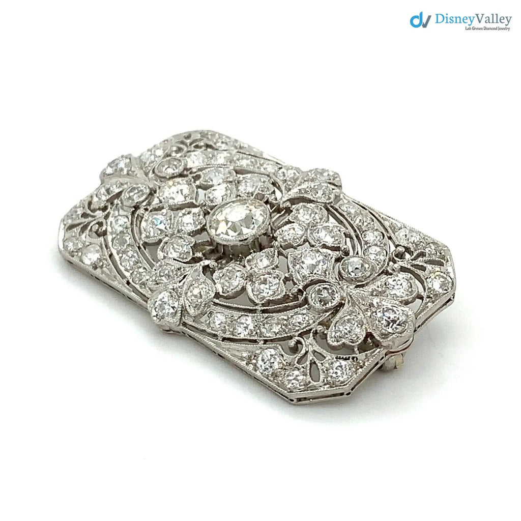 Art Deco Antique European Cut Chunky Diamond 3.5CTTW Milgrain brooch Pin DisneyValley