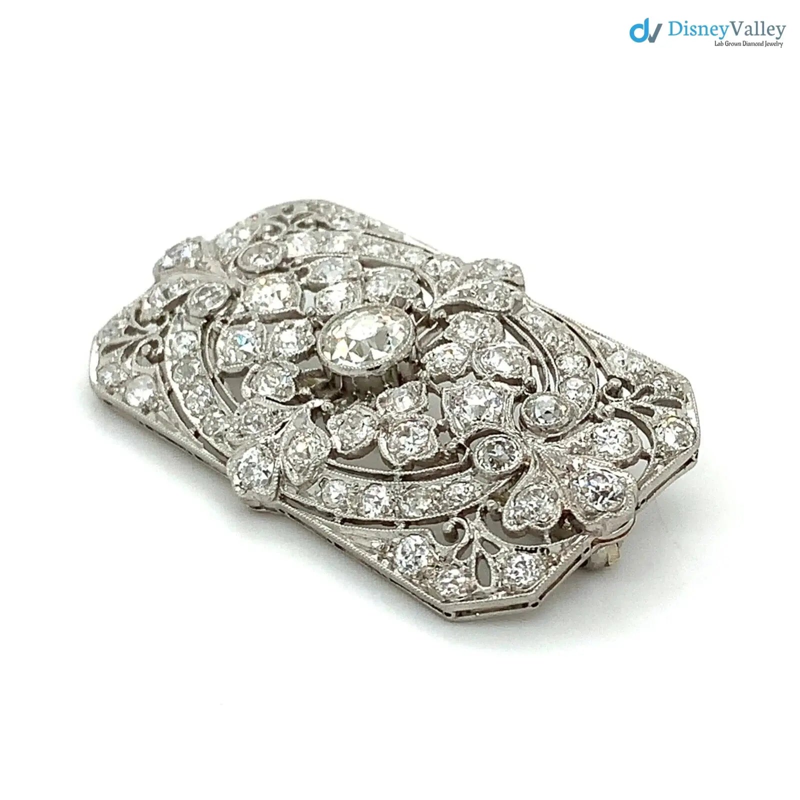 Art Deco Antique European Cut Chunky Diamond 3.5CTTW Milgrain brooch Pin DisneyValley