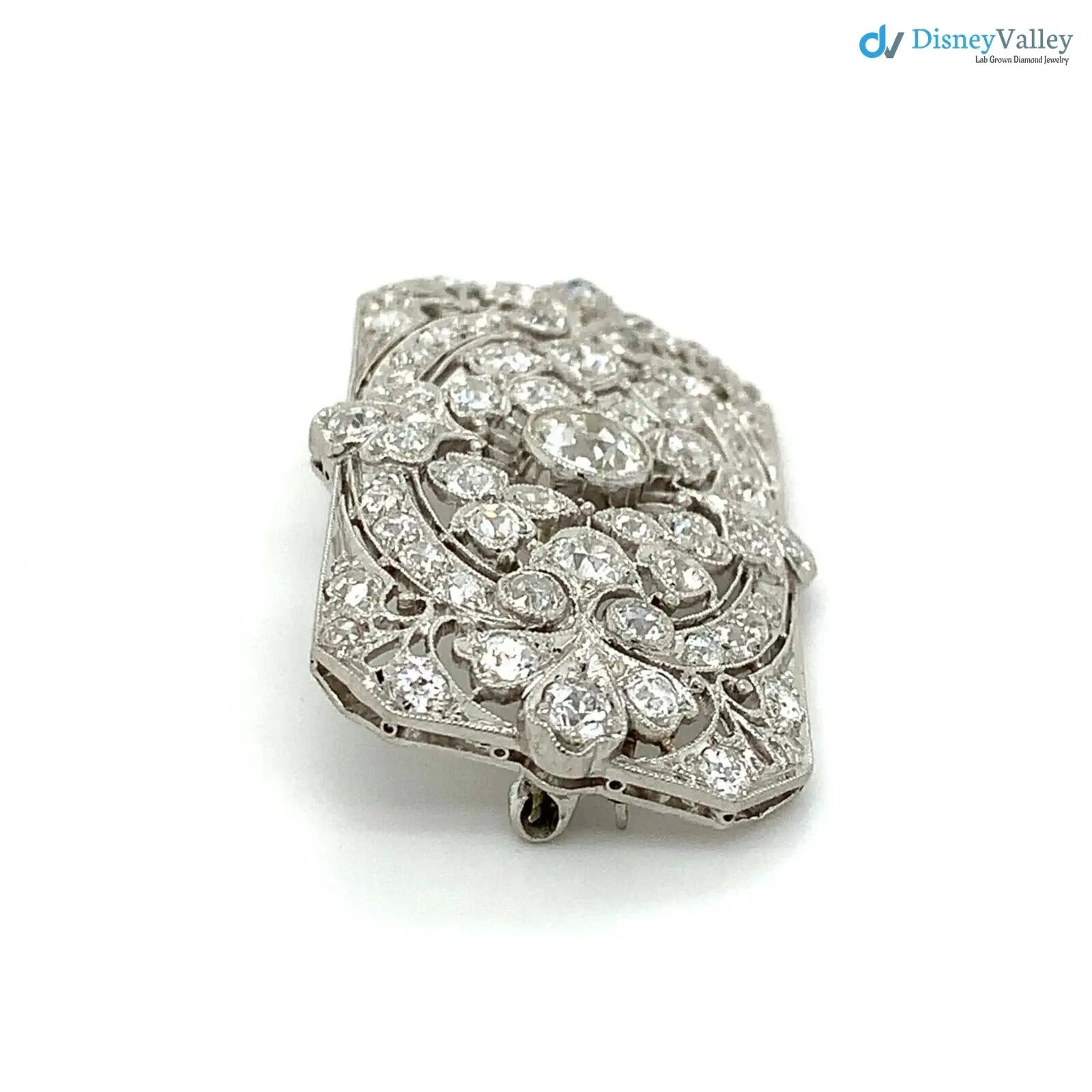 Art Deco Antique European Cut Chunky Diamond 3.5CTTW Milgrain brooch Pin DisneyValley