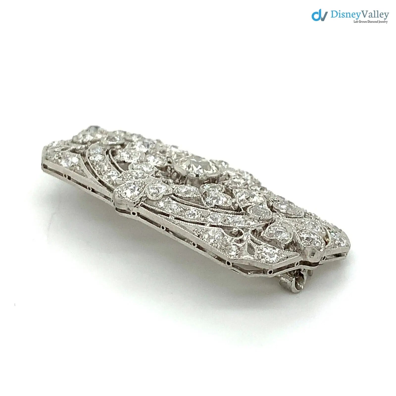 Art Deco Antique European Cut Chunky Diamond 3.5CTTW Milgrain brooch Pin DisneyValley