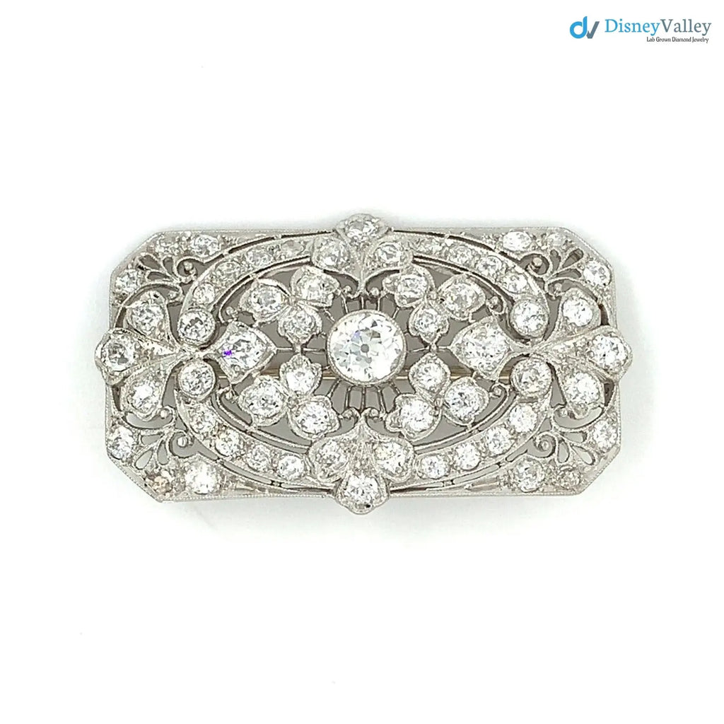 Art Deco Antique European Cut Chunky Diamond 3.5CTTW Milgrain brooch Pin DisneyValley