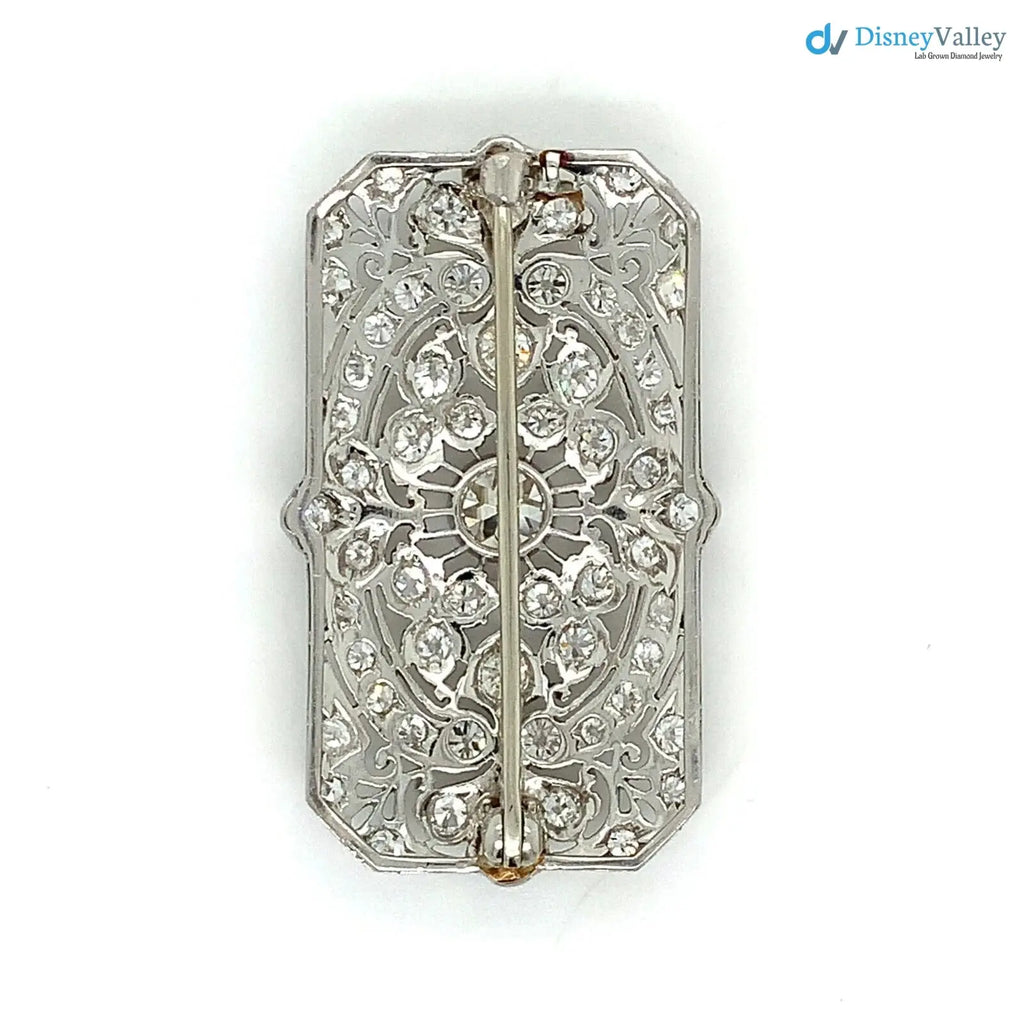 Art Deco Antique European Cut Chunky Diamond 3.5CTTW Milgrain brooch Pin DisneyValley