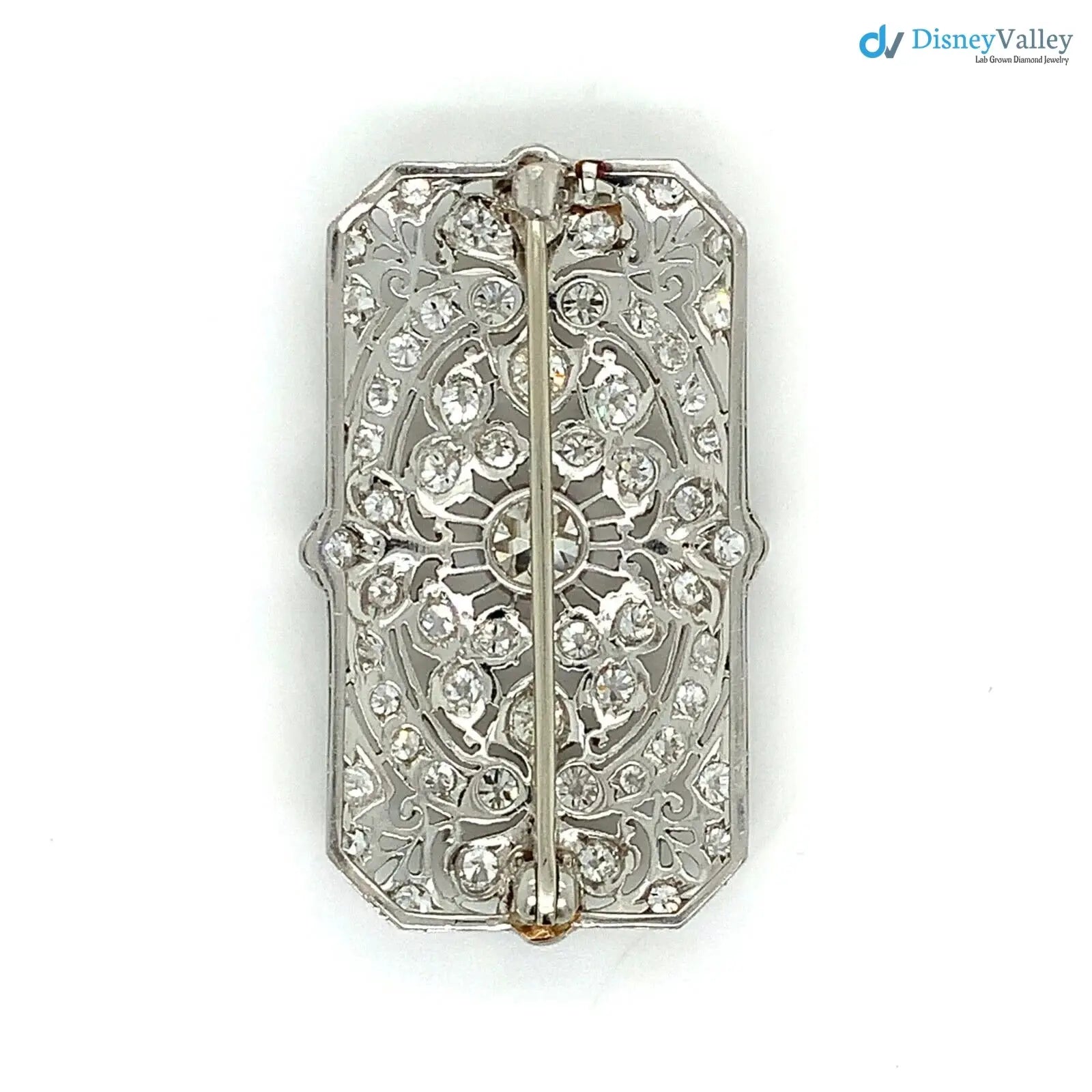 Art Deco Antique European Cut Chunky Diamond 3.5CTTW Milgrain brooch Pin DisneyValley