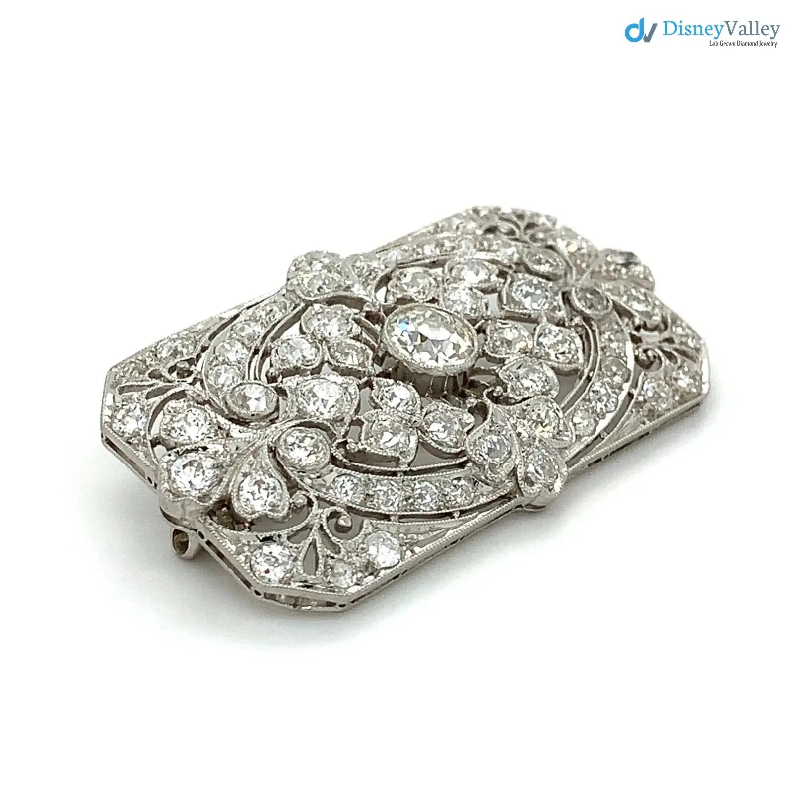 Art Deco Antique European Cut Chunky Diamond 3.5CTTW Milgrain brooch Pin DisneyValley