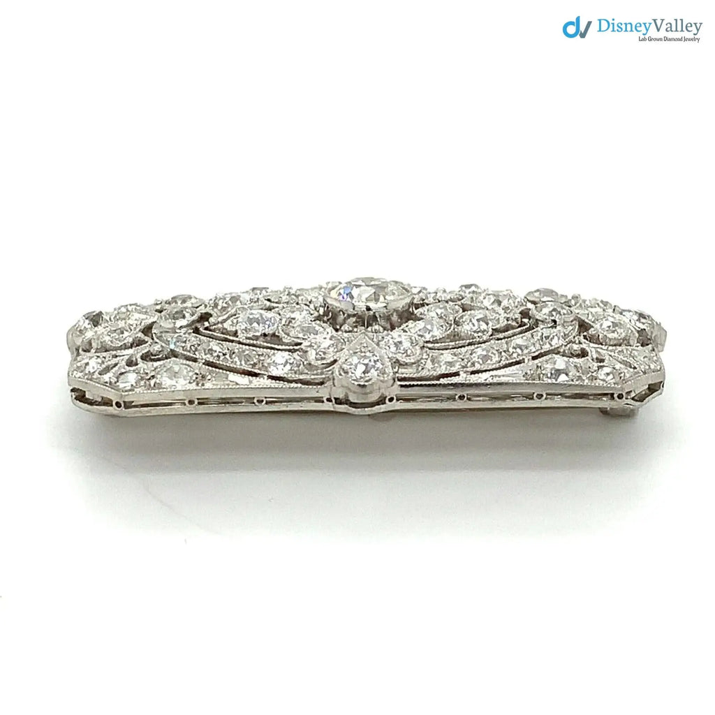 Art Deco Antique European Cut Chunky Diamond 3.5CTTW Milgrain brooch Pin DisneyValley