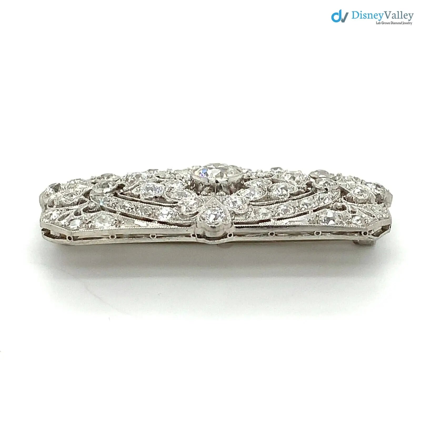 Art Deco Antique European Cut Chunky Diamond 3.5CTTW Milgrain brooch Pin DisneyValley