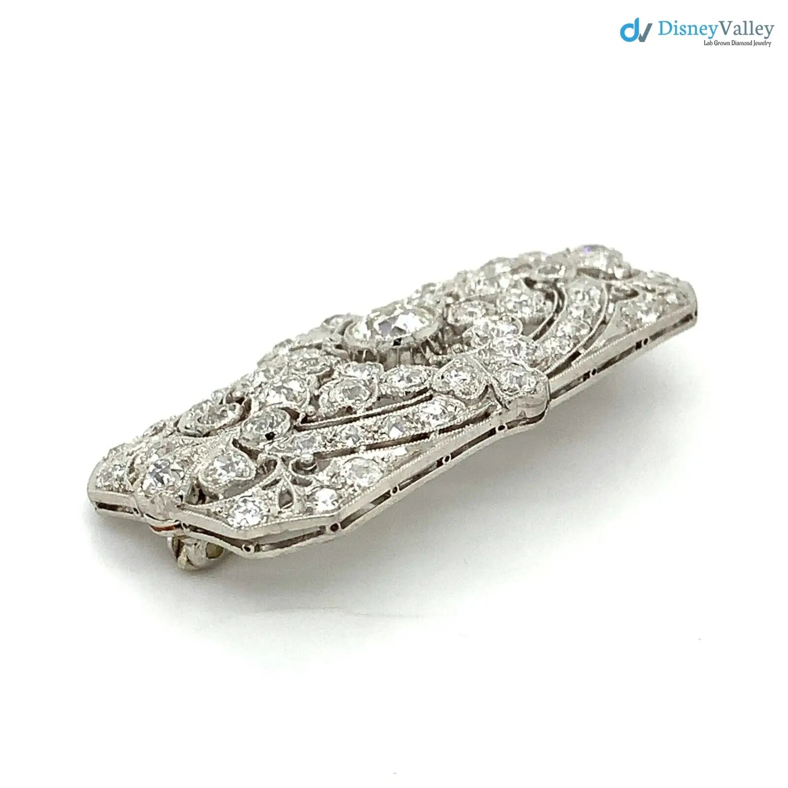 Art Deco Antique European Cut Chunky Diamond 3.5CTTW Milgrain brooch Pin DisneyValley