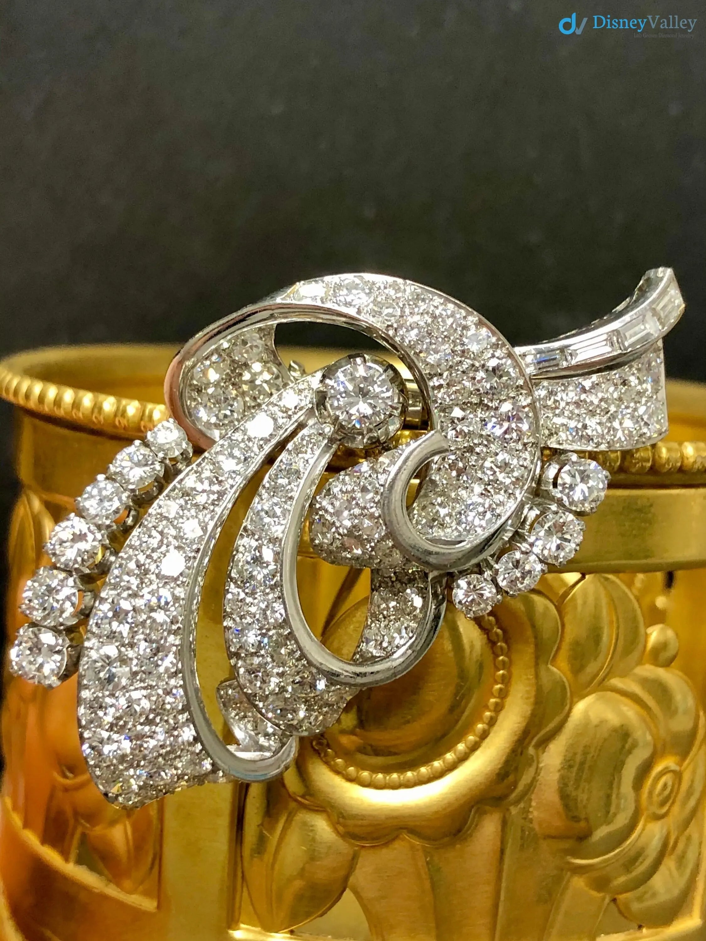Art Deco Vintage floral with moissanite diamond brooch DisneyValley