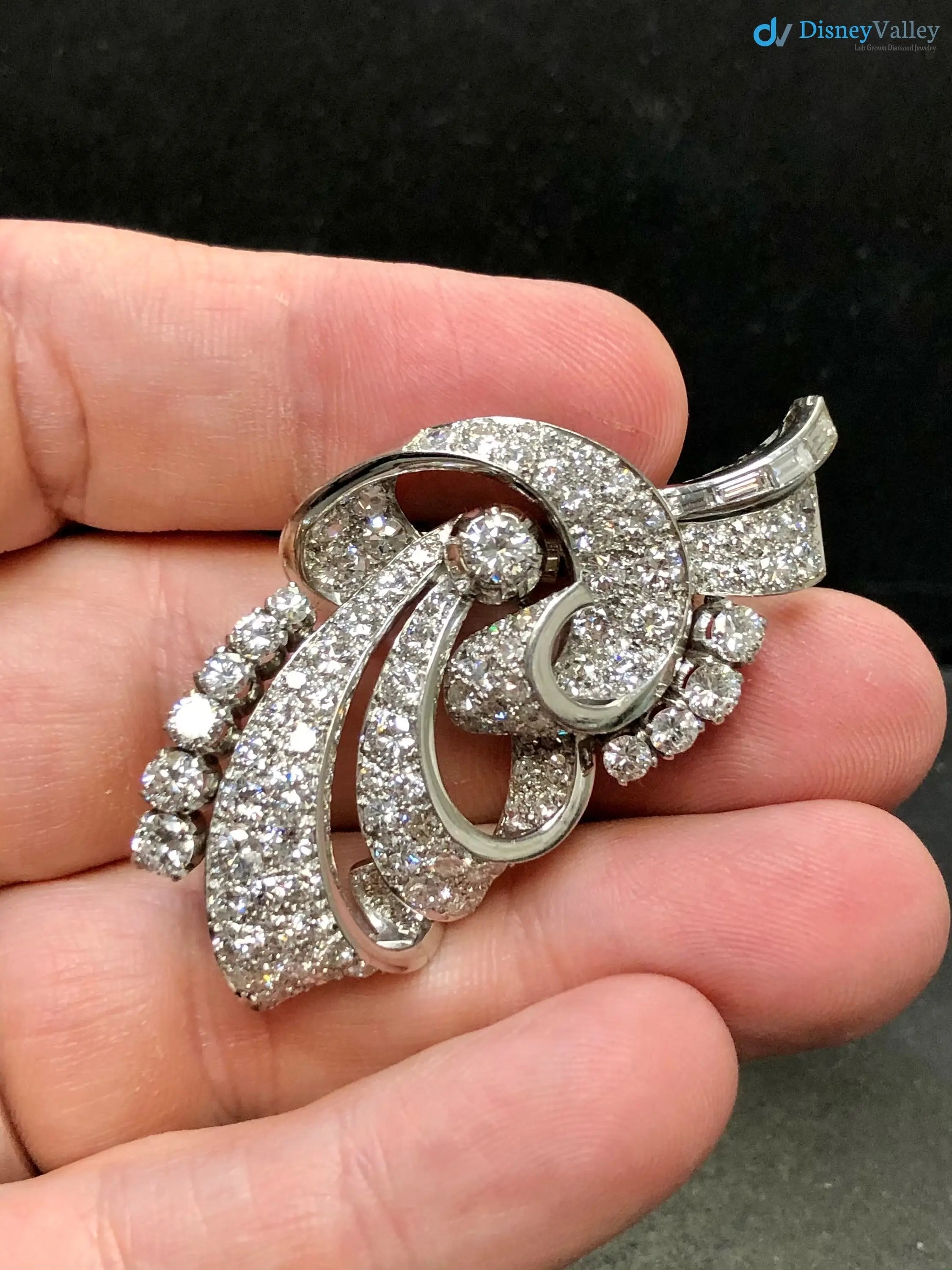 Art Deco Vintage floral with moissanite diamond brooch DisneyValley