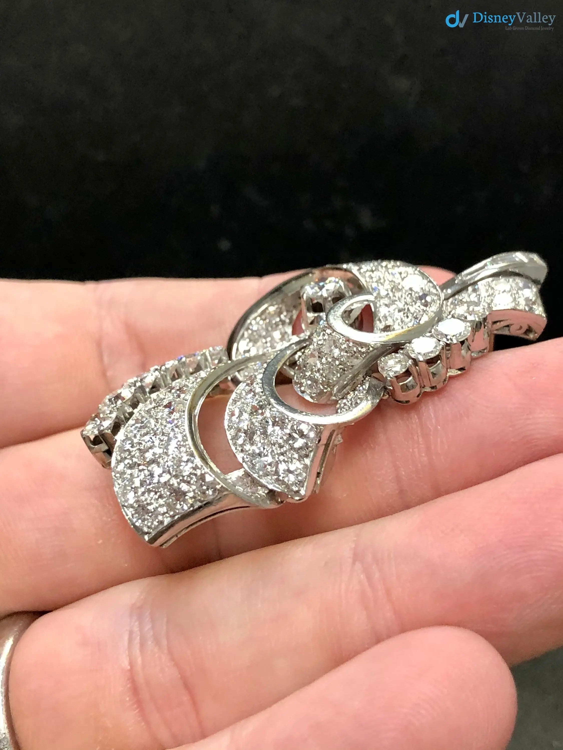 Art Deco Vintage floral with moissanite diamond brooch DisneyValley