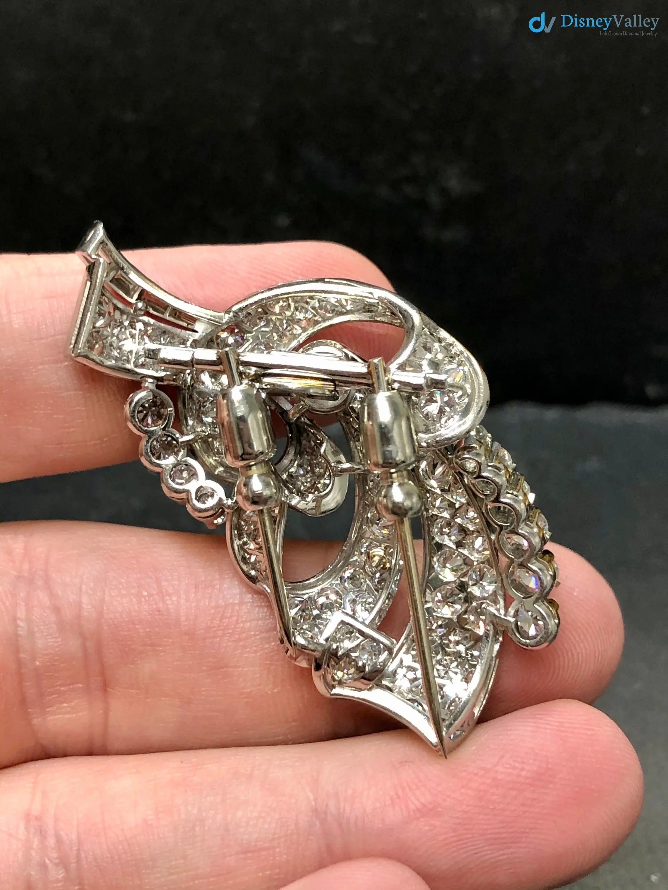 Art Deco Vintage floral with moissanite diamond brooch DisneyValley