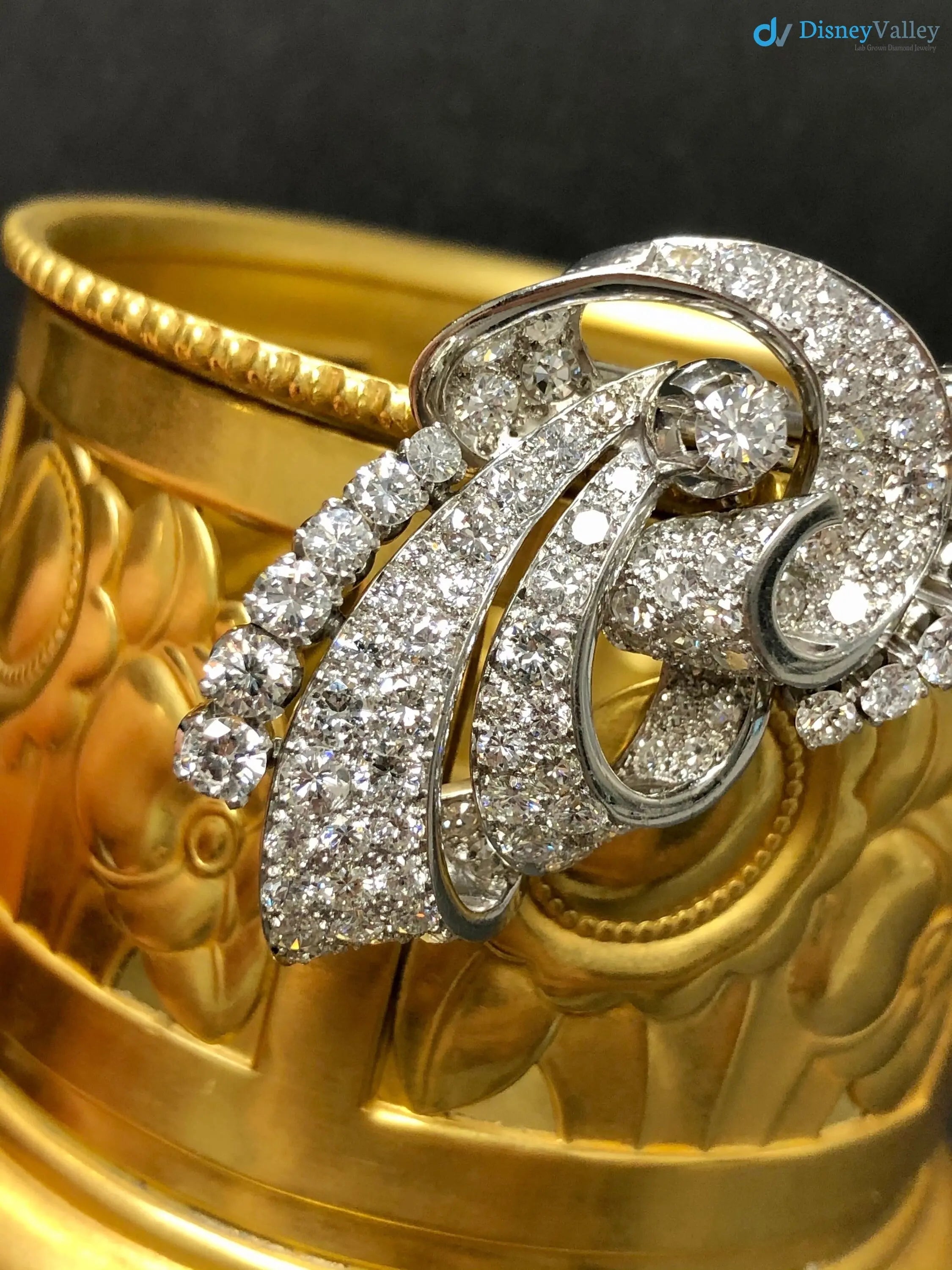 Art Deco Vintage floral with moissanite diamond brooch DisneyValley
