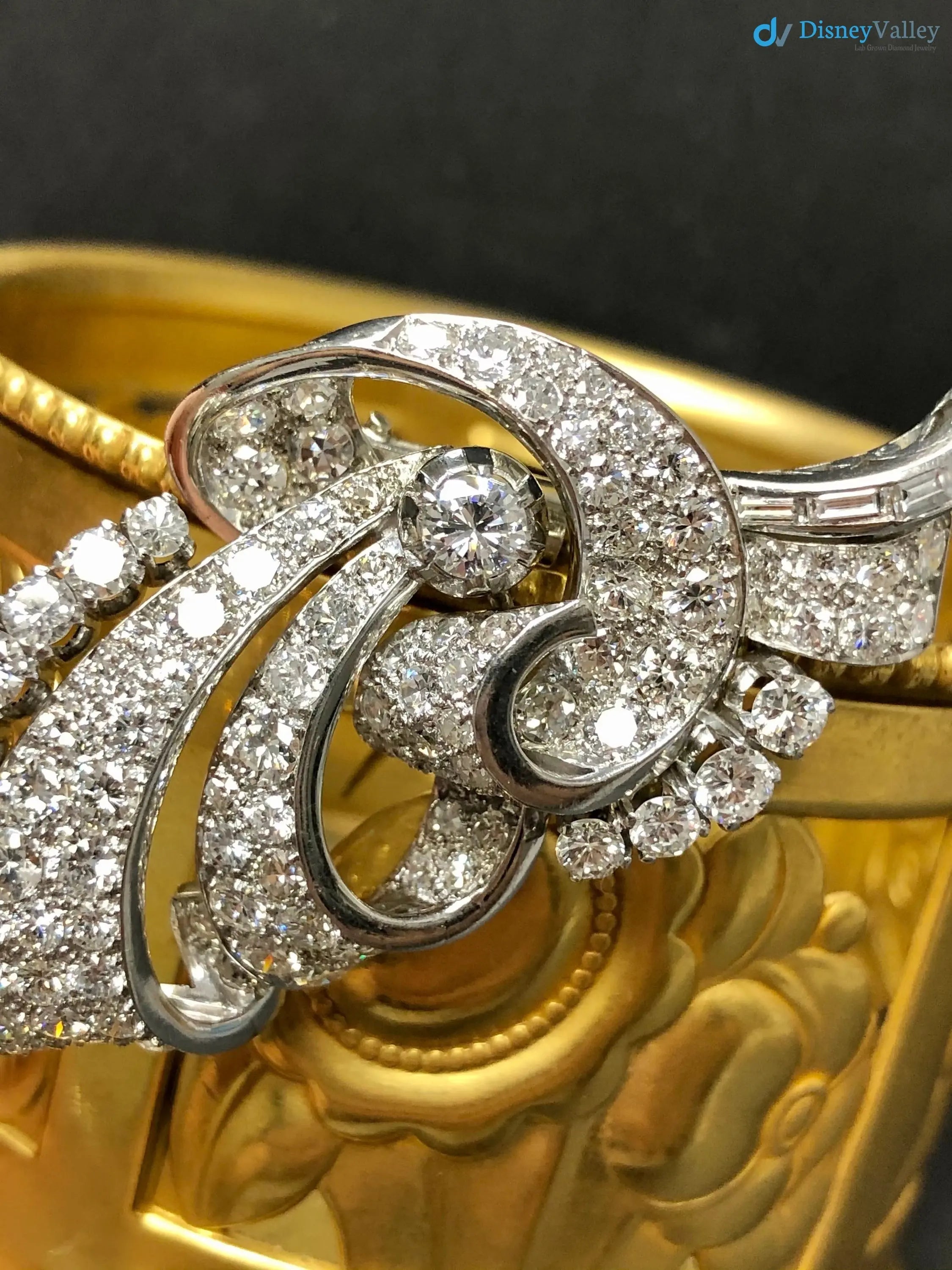 Art Deco Vintage floral with moissanite diamond brooch DisneyValley