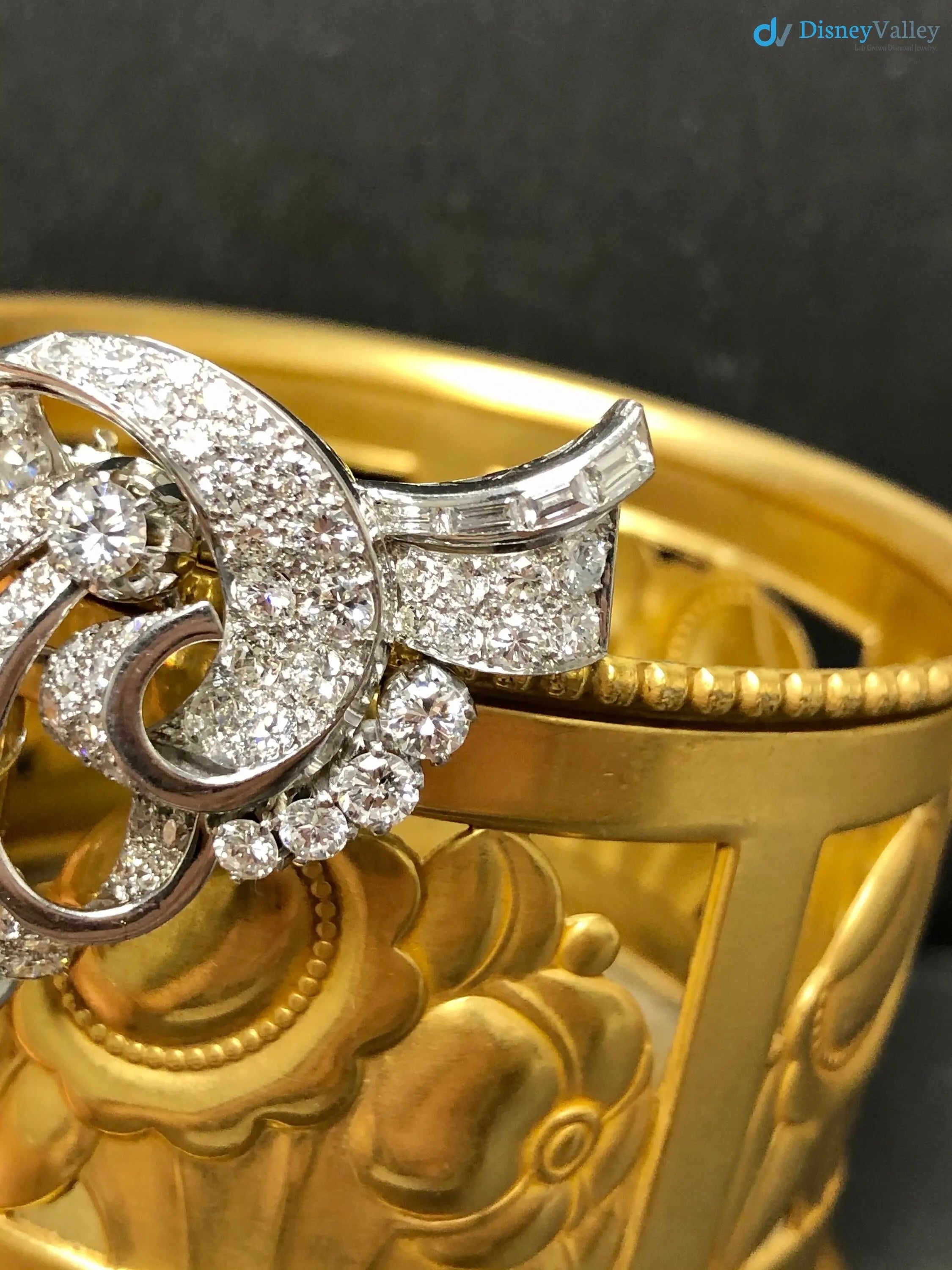 Art Deco Vintage floral with moissanite diamond brooch DisneyValley