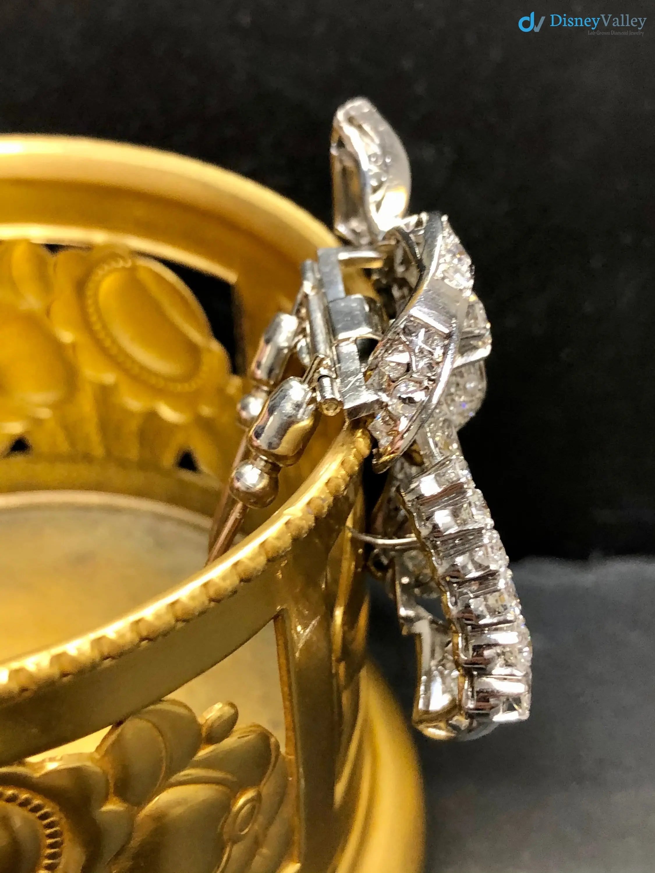 Art Deco Vintage floral with moissanite diamond brooch DisneyValley