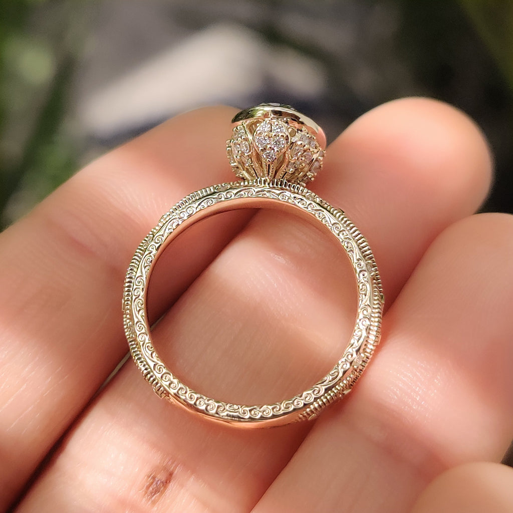 Oval Bezel Engagement Ring with Milgrain