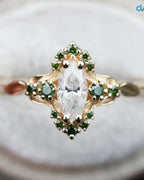 Astraea half halo with marquise and dark green irradiated diamonds engagement ring DisneyValley