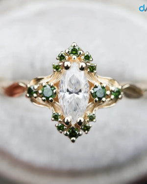 Astraea half halo with marquise and dark green irradiated diamonds engagement ring DisneyValley