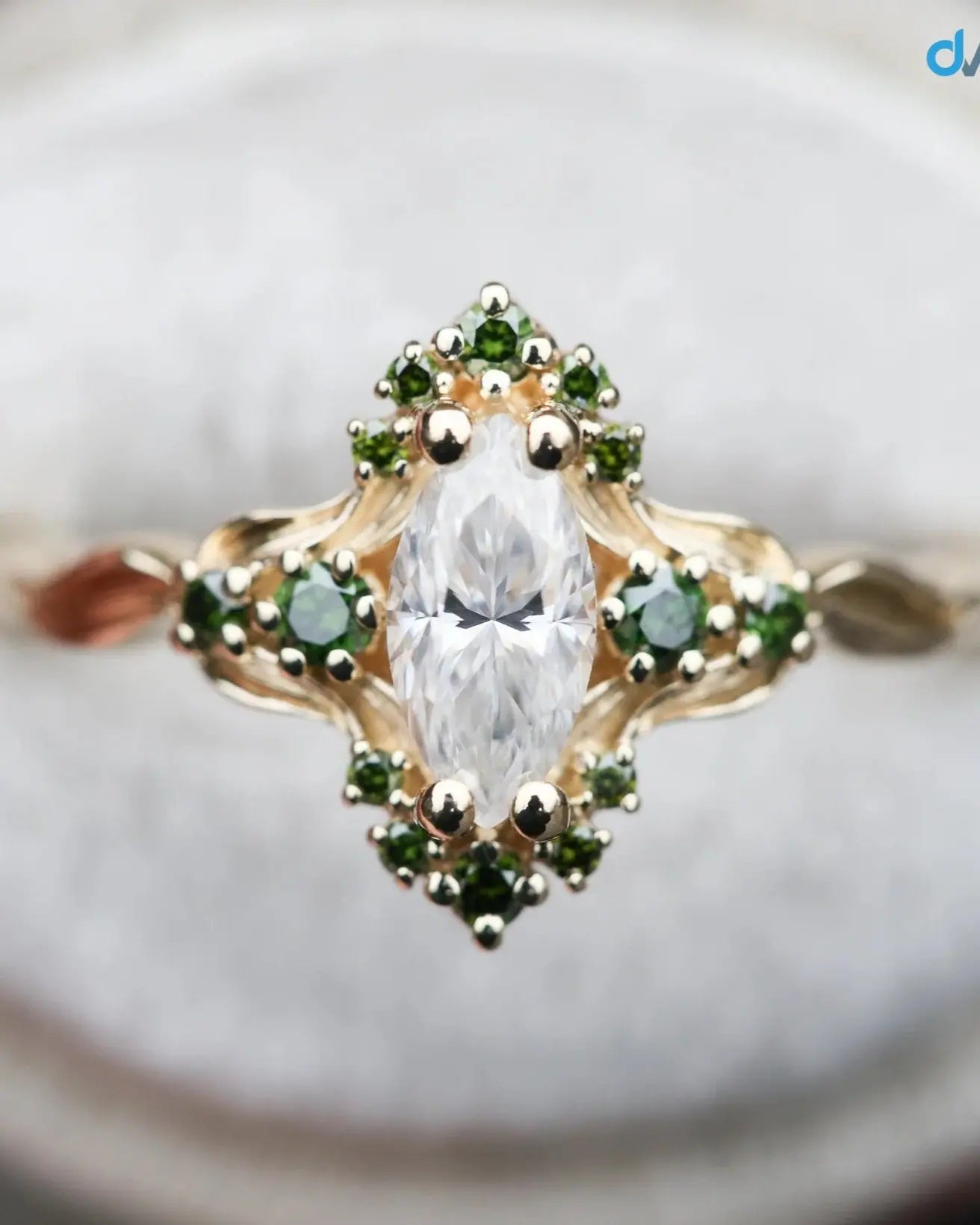 Astraea half halo with marquise and dark green irradiated diamonds engagement ring DisneyValley