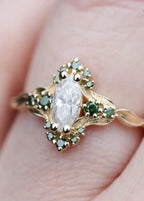 Astraea half halo with marquise and dark green irradiated diamonds engagement ring DisneyValley