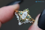 Astraea half halo with marquise and dark green irradiated diamonds engagement ring DisneyValley